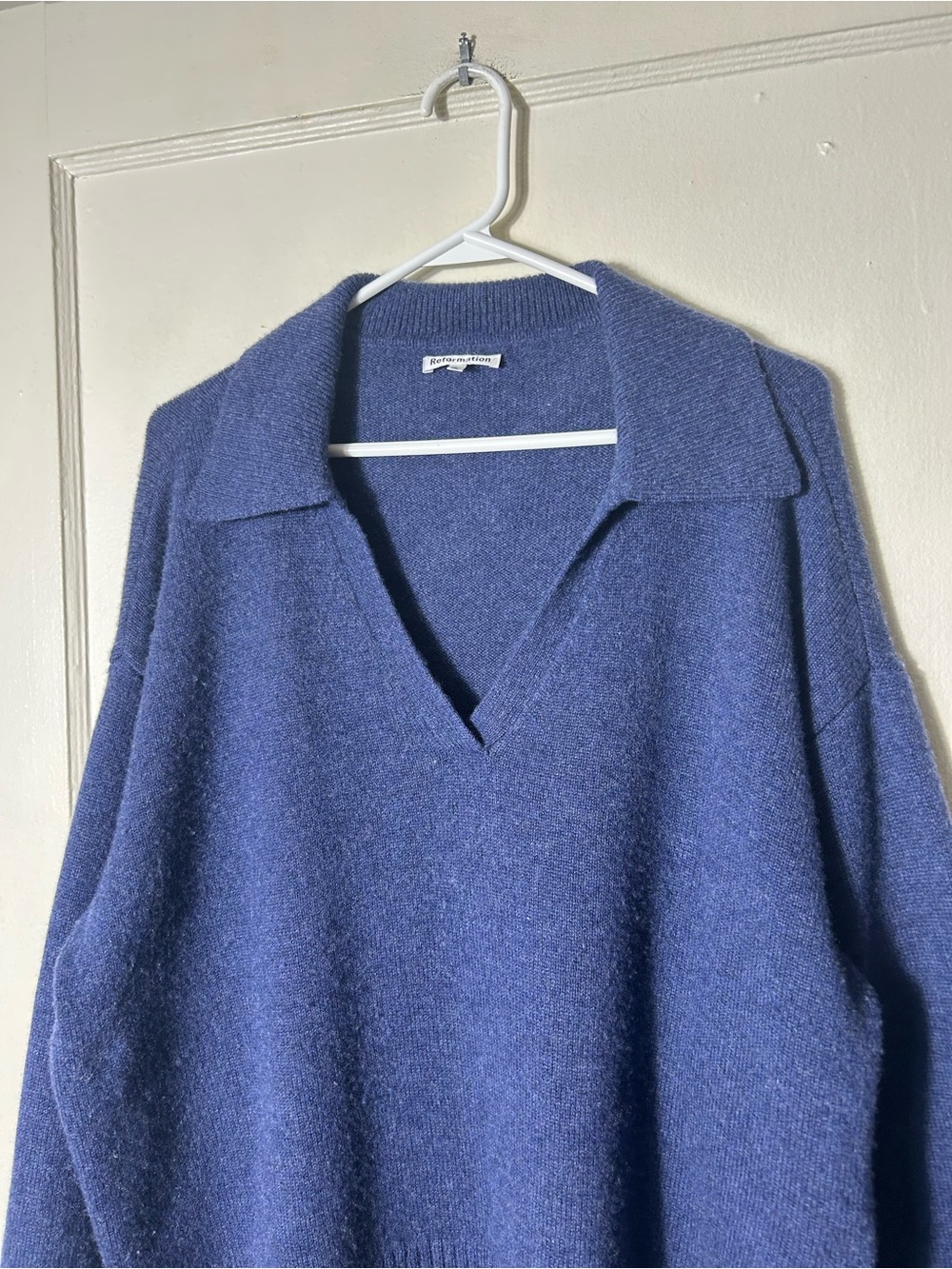 Reformation blue sawyer 100% cashmere collared sweater womens L rare - Picture 4 of 9